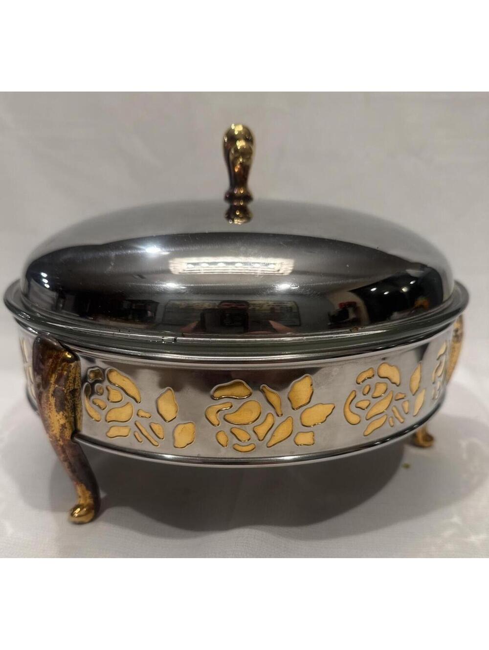 Oneida Made in USA Stainless Steel and Glass Covered Serving Dish